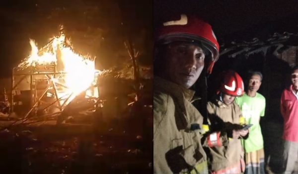 Detik - detik Dapur dan Kandang Sapi di Terbakar dah petugas Damkarmat usai padankan api.